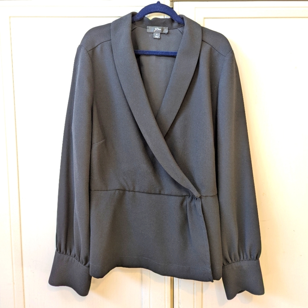 J. Crew Women's Black Faux Wrap Peblum Blouse